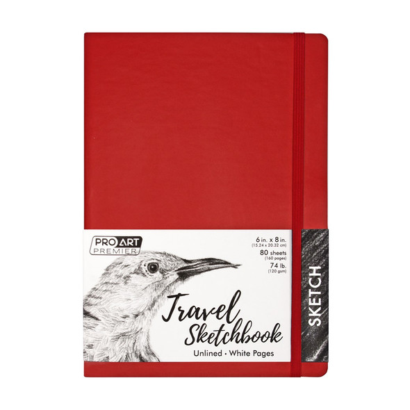 Pro Art Premier Sketch Book Travel 8 inch x 6 inch White 74lb Red 80 Sheets