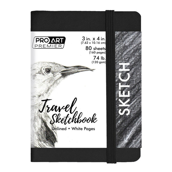 Pro Art Premier Sketch Book Travel 4 inch x 3 inch White 74lb Black 80 Sheets