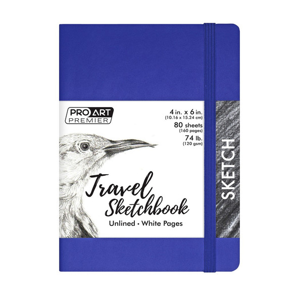 Pro Art Premier Sketch Book Travel 6 inch x 4 inch White 74lb Royal Blue 80 Sheets