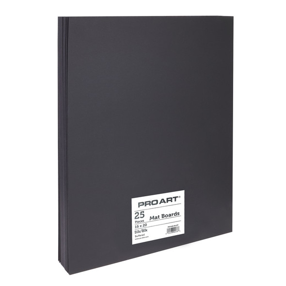 Pro Art Mat Board Blank 16 inch x 20 inch Black Core Black 25pc