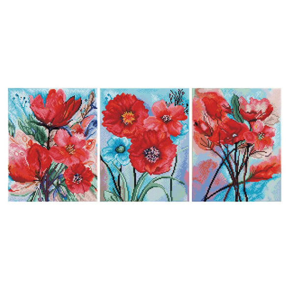 Diamond Art Kit Triptych 11 inch x 14 inch Red Poppies 3pc