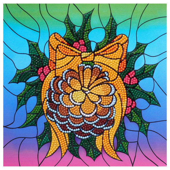Diamond Art Kit Beginner 8 inch x 8 inch Stained Glass Pinecone Wreath