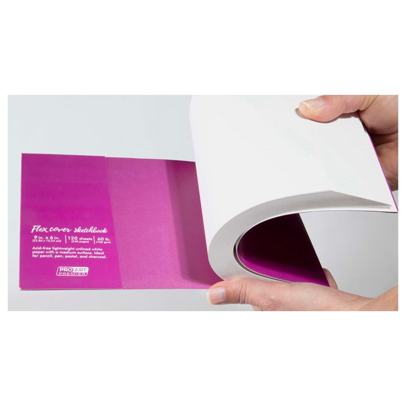 Pro Art Premier Sketch Book 9 inch x 6 inch White 60lb Flex Cover Magenta 120 Sheets
