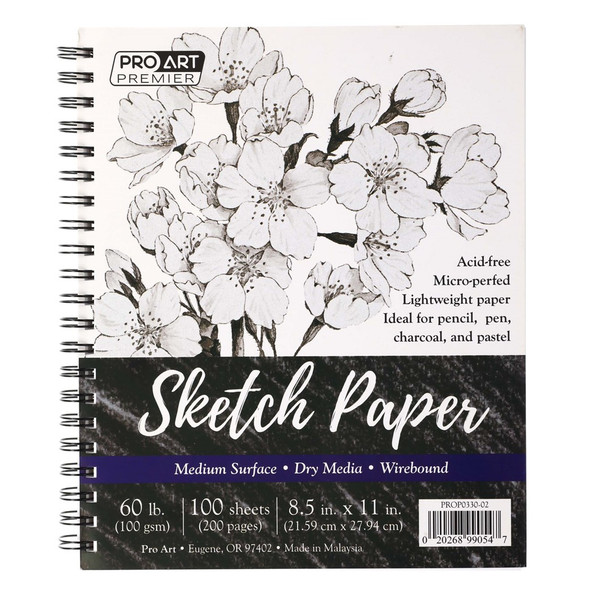Pro Art Premier Sketch Pad 8.5 inch x 11 inch 60lb Wirebound 100 Sheets
