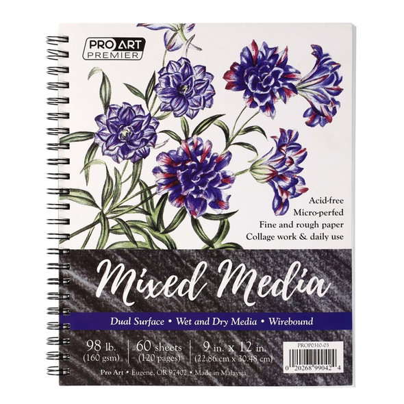 Pro Art Premier Mixed Media Pad 9 inch x 12 inch 98lb Wirebound 60 Sheets