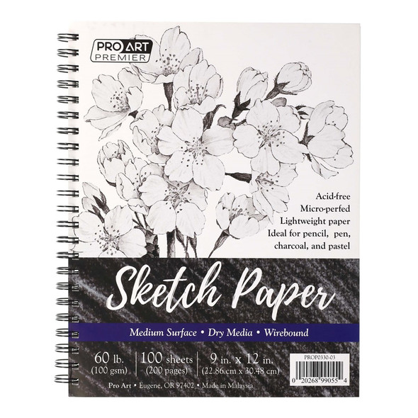 Pro Art Premier Sketch Pad 9 inch x 12 inch 60lb Wirebound 100 Sheets