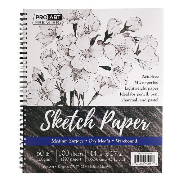 Pro Art Premier Sketch Pad 14 inch x 17 inch 60lb Wirebound 100 Sheets