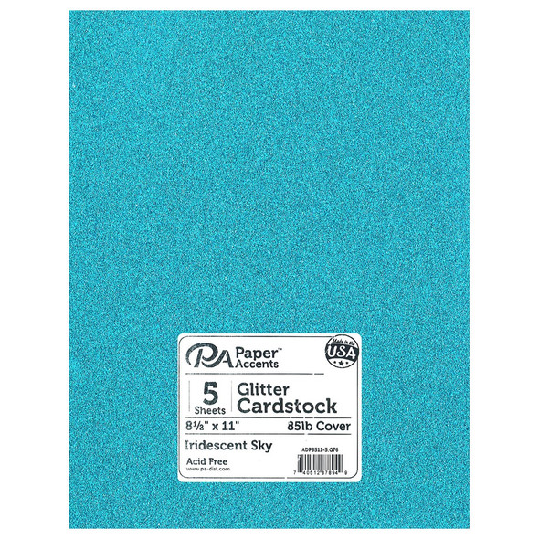 Paper Accents Glitter Cardstock 8.5 inch x 11 inch 85lb Iridescent Sky 5pc