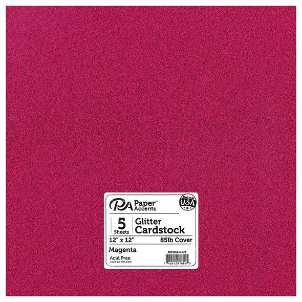 Paper Accents Glitter Cardstock 12 inch x 12 inch 85lb Magenta 5pc