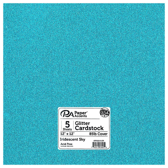 Paper Accents Glitter Cardstock 12 inch x 12 inch 85lb Iridescent Sky 5pc