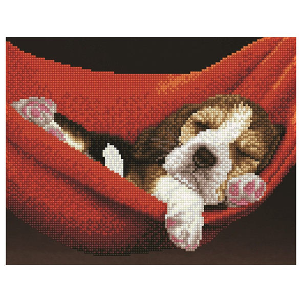 Diamond Art Kit Moderate 14 inch x 11 inch Dog In Hammock