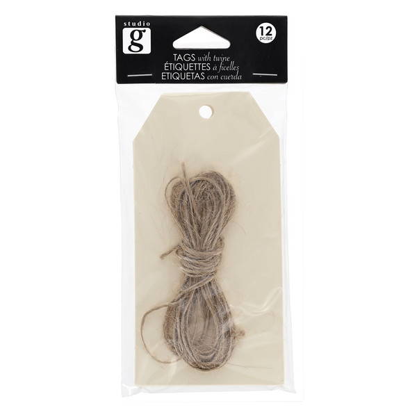 Hampton Art Studio G Tag With Twine Assorted 12pc