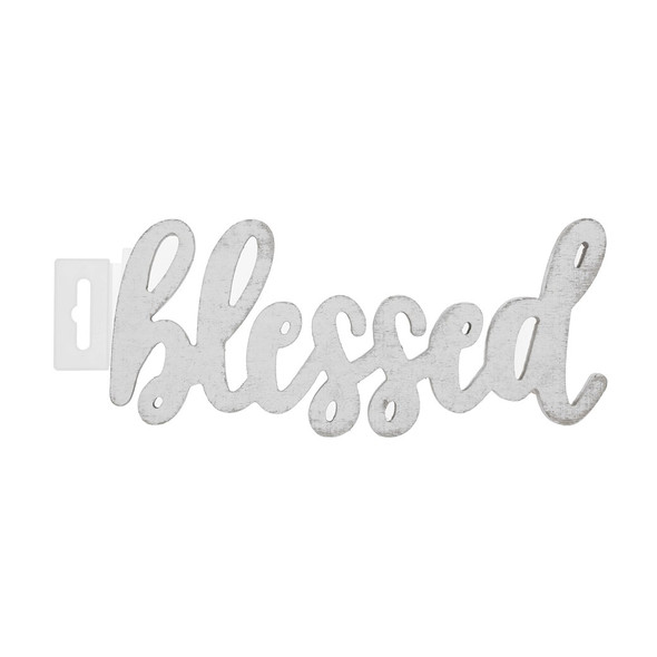 Hampton Art Wood Script Blessed White