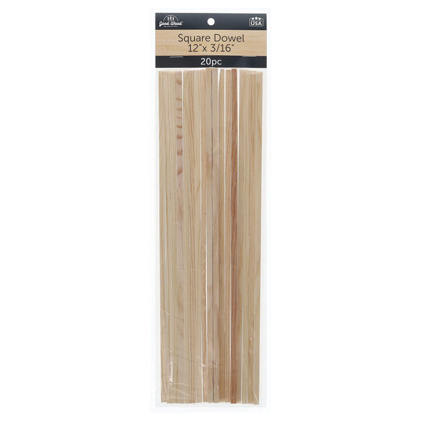 Good Wood Dowels 12 inch x 3/16 inch Square Package 20pc Black