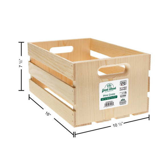 Good Wood By Leisure Arts Crates Pine 16 inch x 10.5 inch x 7.5 inch