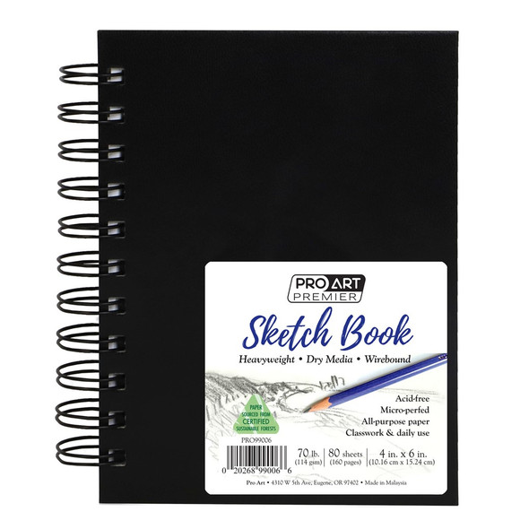 Pro Art Premier Sketch Book Hardcover 4 inch x 6 inch 70lb Wirebound 80 Sheets