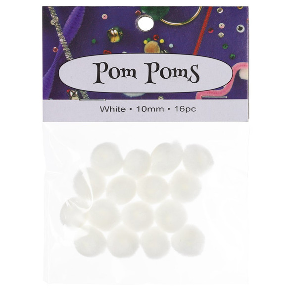 PA Essentials Pom Pom 10mm White 16pc