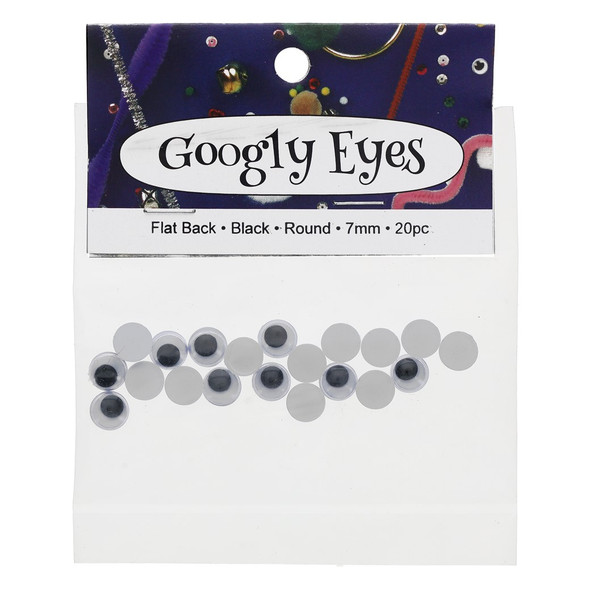 PA Essentials Googly Eye Flat Back Round 7mm Black 20pc