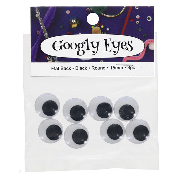 PA Essentials Googly Eye Flat Back Round 15mm Black 8pc