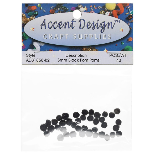 PA Essentials Pom Pom 3mm Black 40pc