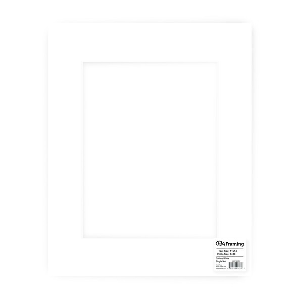 PA Framing Double Thick Gallery Mat 11 inch x 14 inch /8 inch x 10 inch White Core White
