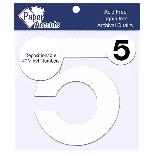 PA Vinyl Numbers Removable 4 inch 5 White 2pc
