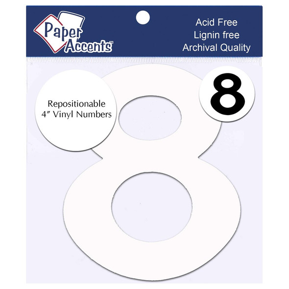 PA Vinyl Numbers Removable 4 inch 8 White 2pc