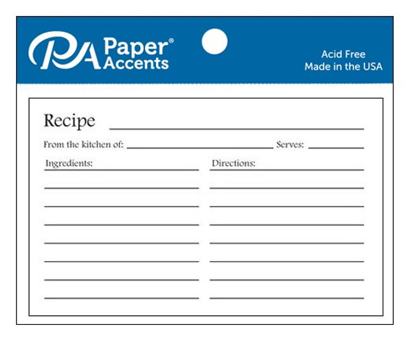 Paper Accents Card Recipe Card 4 inch x 6 inch White 25pc