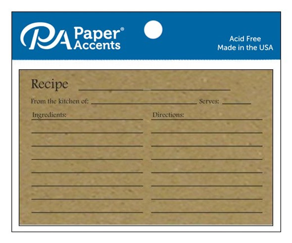 Paper Accents Card Recipe Card 4 inch x 6 inch Brown Bag 25pc