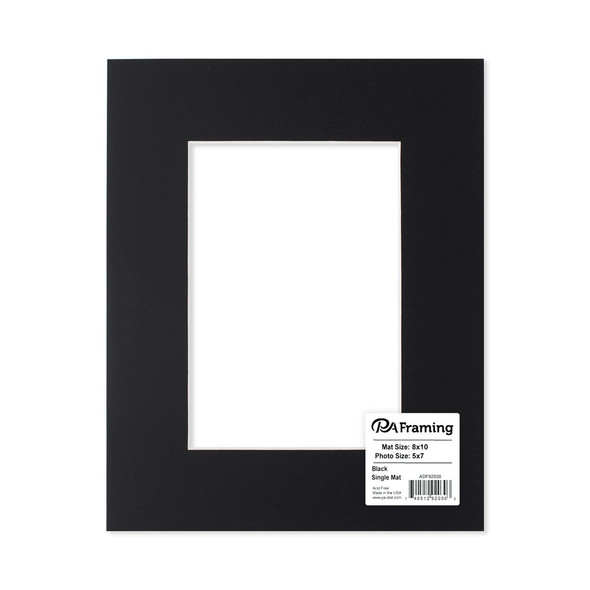 PA Framing Mat White Core 8 inch x 10 inch /5 inch x 7 inch Black