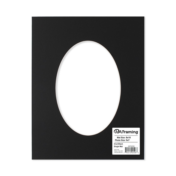 PA Framing Oval Mat 8 inch x 10 inch /5 inch x 7 inch White Core Black
