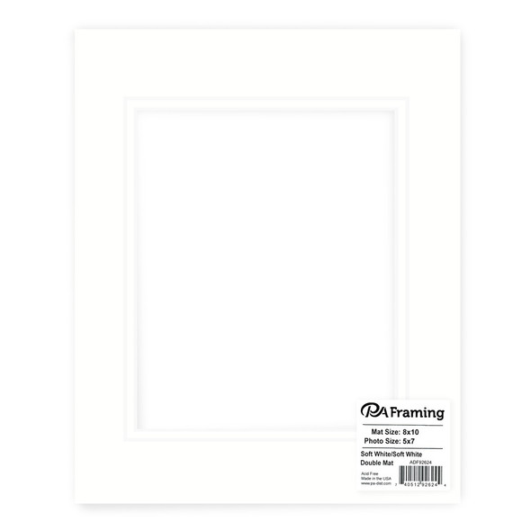 PA Framing Mat Double 8 inch x 10 inch /5 inch x 7 inch White Core Soft White/Soft White