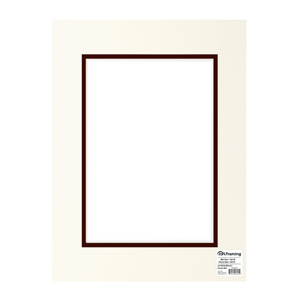 PA Framing Mat Double 14 inch x 18 inch /10 inch x 13 inch Cream Core Antique White/Maroon