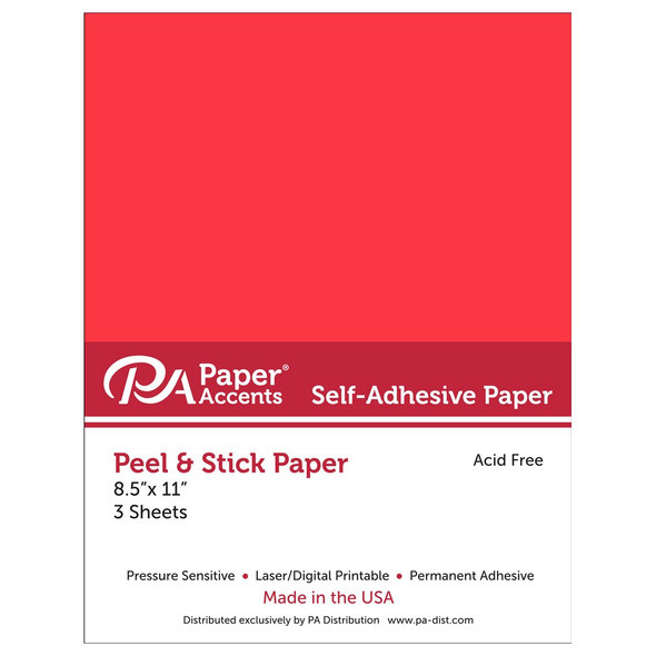 Paper Accents Self Adhesive Paper 8.5 inch x 11 inch Red 3pc