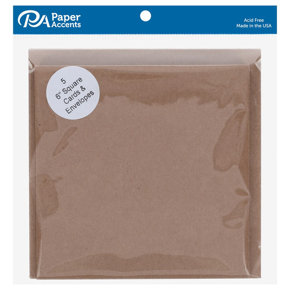 Paper Accents Card and Envelopes 6 inch x 6 inch Brown Bag 5pc