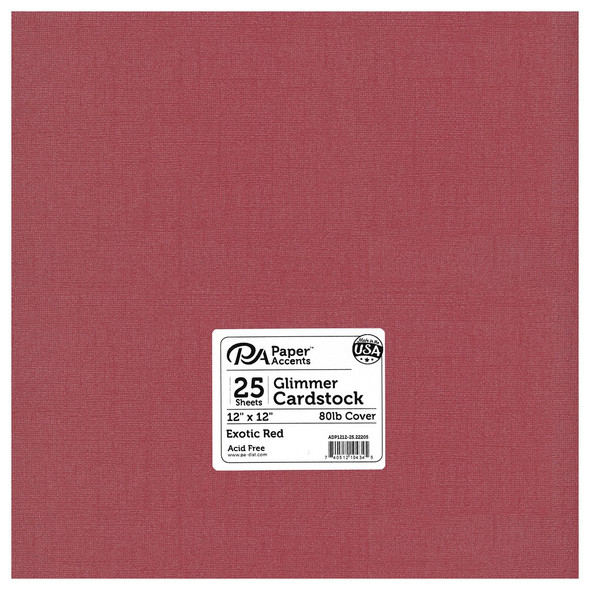 Paper Accents Glimmer Cardstock 12 inch x 12 inch 80lb 25pc Exotic Red