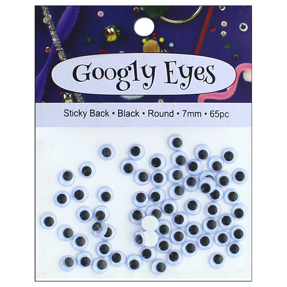 PA Essentials Googly Eye Flat Sticky Back Round 7mm Black 65pc