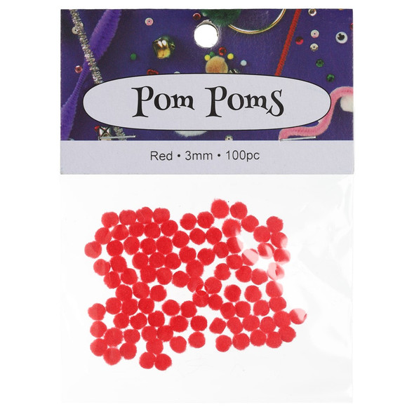PA Essentials Pom Pom 3mm Red 100pc