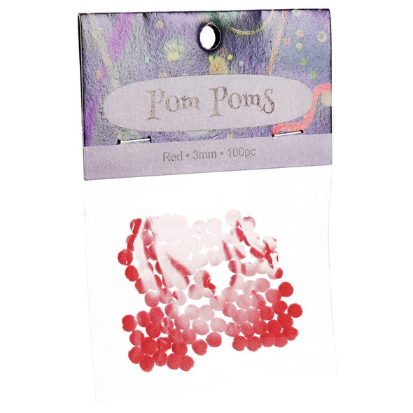 PA Essentials Pom Pom 3mm Red 100pc