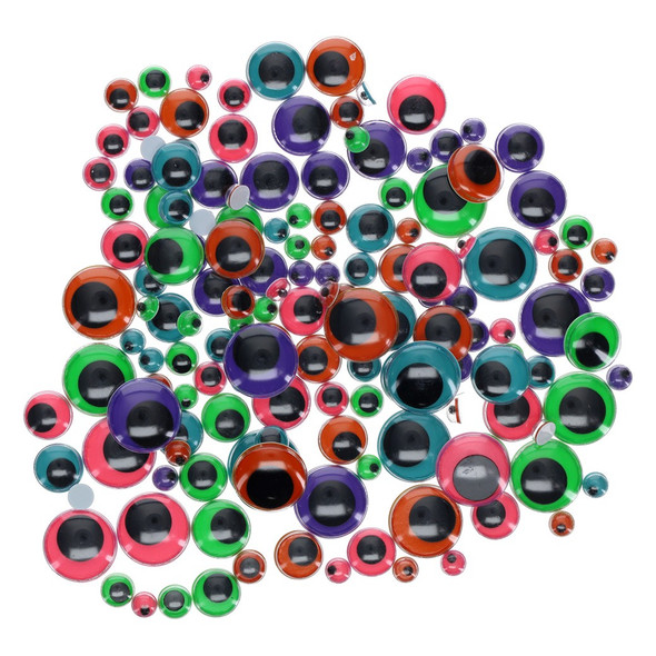 PA Essentials Googly Eye Flat Back Round Assorted Neon 160pc