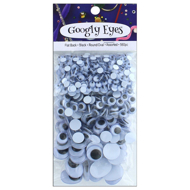 PA Essentials Googly Eye Flat Back Round/Oval Assorted Black 560pc