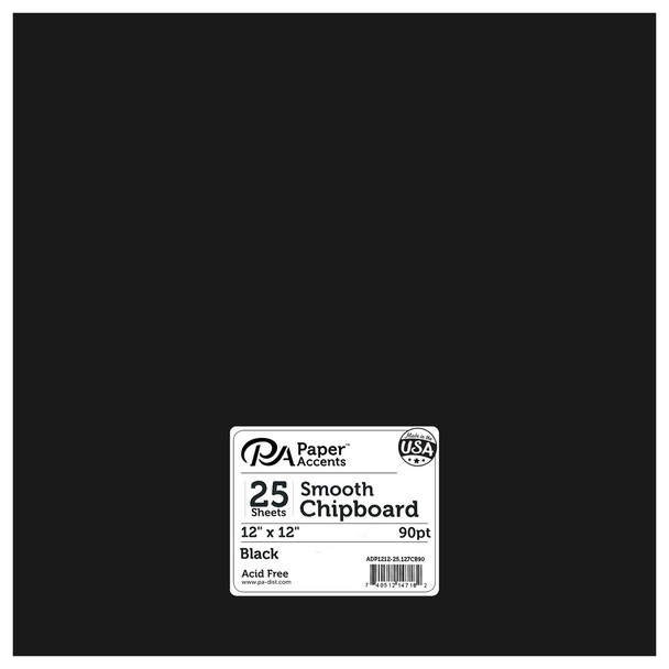 Paper Accents Chipboard 12 inch x 12 inch 2X Heavy 90pt Black 25pc