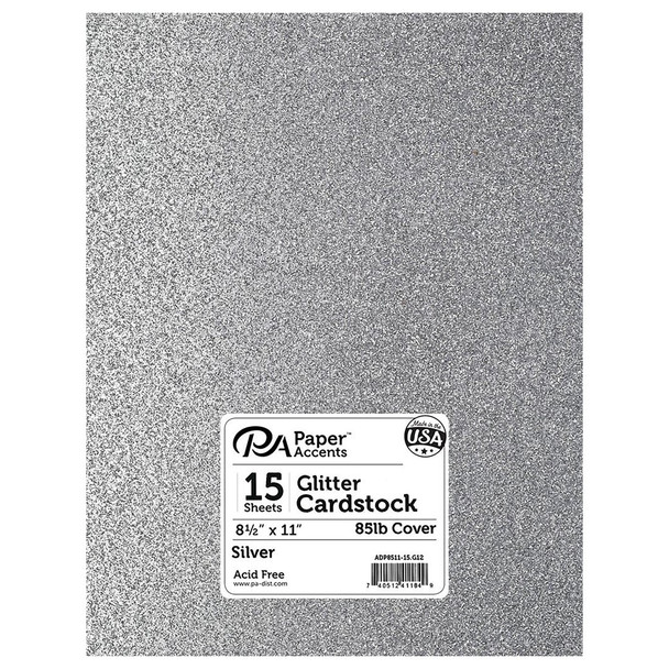 Paper Accents Glitter Cardstock 8.5 inch x 11 inch 85lb 15pc Silver