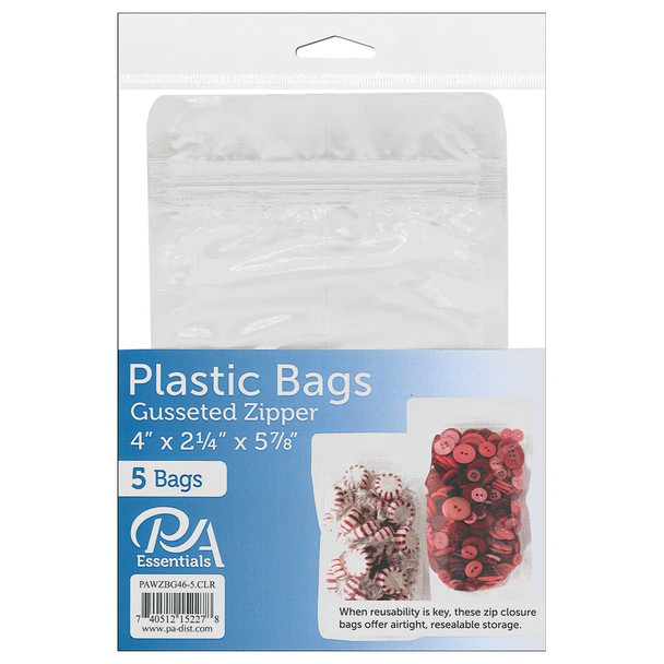 PA Essentials Bag Zipper Gusset 4 inch x 2.25 inch x 5.88 inch Clear 5pc