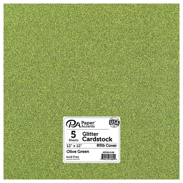 Paper Accents Glitter Cardstock 12 inch x 12 inch 85lb Olive Green 5pc