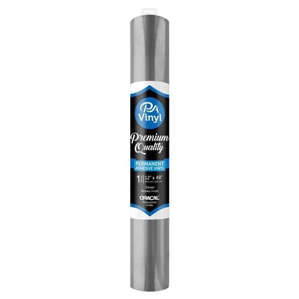 PA Vinyl Permanent Roll 12 inch x 48 inch Gloss Metallic Silver