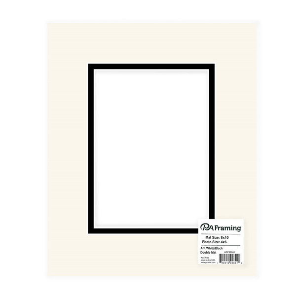 PA Framing Mat Double 8 inch x 10 inch 4 inch x 6 inch White Core Antique WhiteBlack