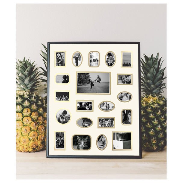 PA Framing Mat Double 16 inch x 20 inch Collage 20-Openings White Core Antique White/Gold