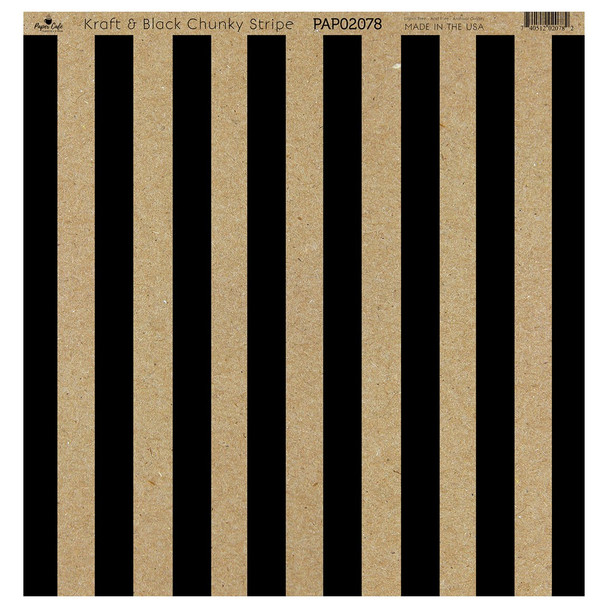 Paper Cafe Cardstock 12 inch x 12 inch Kraft Black Chunky Stripe 15pc