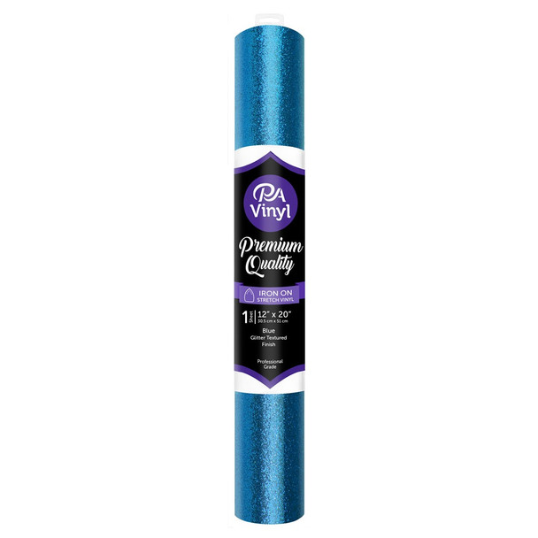 PA Vinyl Iron On Roll 12 inch x 20 inch Stretch Glitter Texture Blue